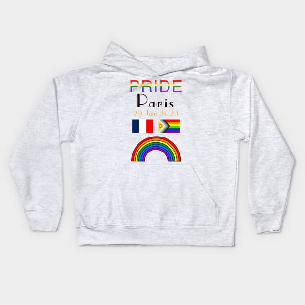 Pride Paris France 2024 Kids Hoodie by Hedgehog Bubbles